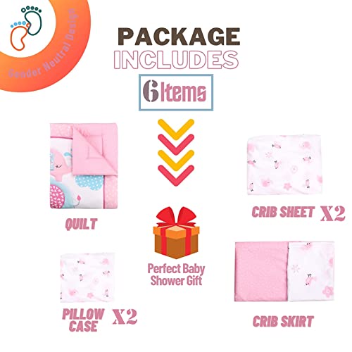 Geapul 6Pcs Soft Crib Bedding Set For Boy Girl,Crib Quilt,Crib Sheet *2,Toddler Pillowcase*2,Crib Skirt Machine Wash Animals Elephant Dinosaur Crib Bedding Set #TOP1