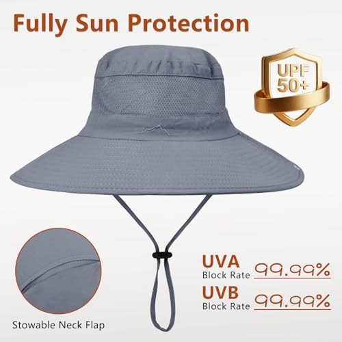 Sun Hats for Men Women Fishing Hat with Neck Flap,UPF 50+ Sun Hat Waterproof Wide Brim Bucket Hats for Safari Hiking - Image 5