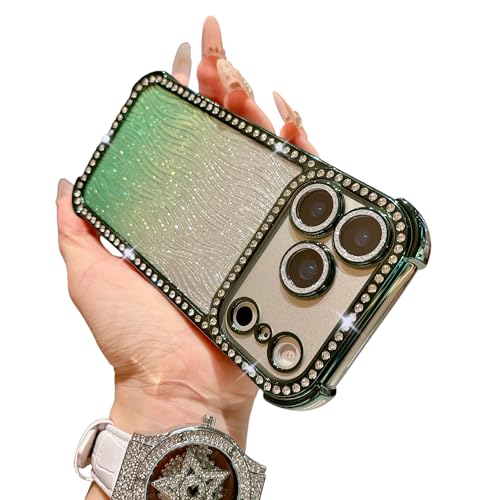 HJXFlying �K�p iPhone 16 Pro Max �P�[�X�A�L���L�����C���X�g�[�� �O���b�^�[�䎆�t�� �o���p�[ �ϏՌ� �X���� �ی�P�[�X ���f�B�[�X ��������(Glitter Case) - �O���[��
