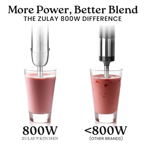 Zulay 4-in-1 Immersion Stick Mixer Hand Blender - 800 Watts, 12 Speeds, 5-ft Power Electric Cord, Handheld Portable, Stainless Steel Blades - With Whisk, Frother & Stick Blender Attachments - Gray image 3