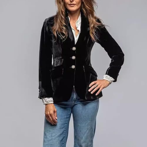 Women Vintage Velvet Blazer Jacket Lapel Work Office Suit Slim Fit Slit Blazer Long Sleeve Dressy Coat with Pockets2