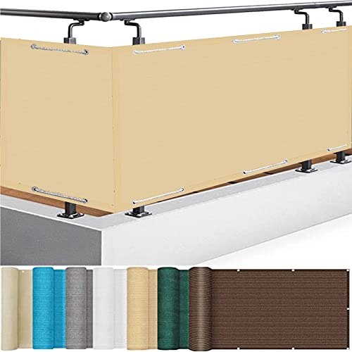 Malla Protectora Balcon 55 x 650 cm Protección UV Transpirable Estera de privacidad con Ataduras de Cables para Balcón Jardín, Color Crema