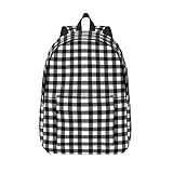 Mochila de viaje para computadora portátil – Mochila de lona a cuadros con correas ajustables, Negro -, S