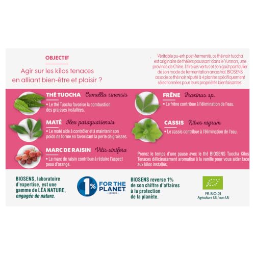Biosens - Thé Tuocha Kilos Tenaces - Thé Tuocha, Maté, Cassis, Marc de Raisin et Frêne - Certifié Bio AB - Fabriqué en France - 20 sachets – vue 3