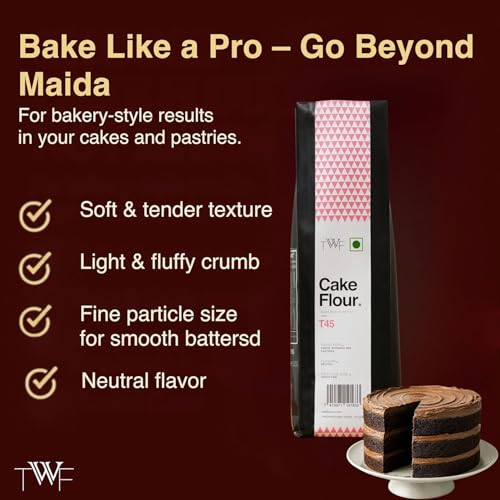 Image of TWF Cake Flour T45 (1kg) & Baking Powder (200g) Combo Pack | Premium Unbleached Flour & Aluminium-Free Double-Acting Leavening Agent | Perfect for Light, Fluffy Cakes, Muffins, Breads, Pastries & Indian Snacks.