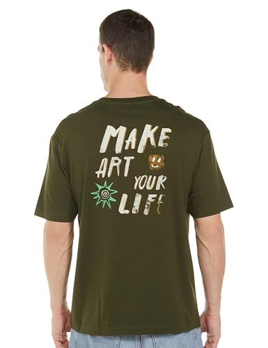 Image of Spykar Men's Oversized Round Neck Half Sleeve Solid Casual T-Shirt