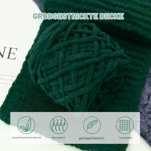 YushengTai Dicke Wolle, 4 x 100 g Chunky Yarn 7-8mm, Wolle zum Stricken Dickes Garn für Mützen, Schals, Pullover, Schuhe (Dunkelgrün) – Bild 3
