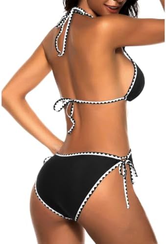 Tempt Me Women Black White Shell Trim Triangle Bikini Sets M — view 2