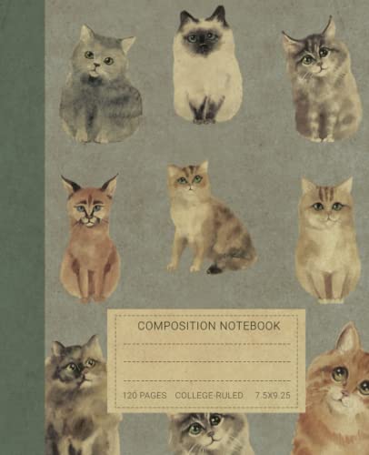 Composition Notebook: Beautiful Vintage Cute Cats Illustration Book For Notes. Perfect Gift For Animals Lovers