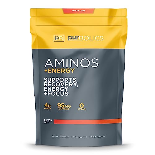 Purbolics Aminos + Energy | Supports Recovery, Energy & Focus | 95mg of Caffeine, 0 Sugar & 60 Servings (Punch Out)