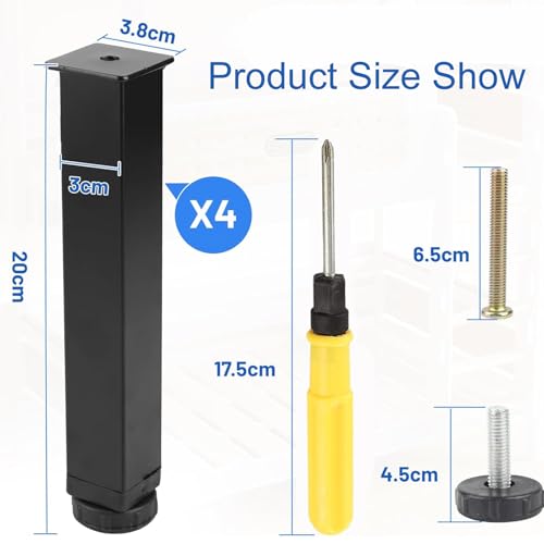 Bettfüße, Lattenfüße, Möbelfüße aus Metall, 4 Stück Bettbeine 20cm, Fuß für Verstärkten Lattenrost, Möbelbeine für Schrank Fernsehschrank Bett Sofa Nachttisch Badezimmerschrank, mit Schraubendreher