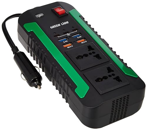 Green Lion Spark 300W Power Inverter, Type-C, USB-A Ports, 2 AC Outlets, Surge Protection, and High Voltage Protection for Safe, Reliable Charging - Black