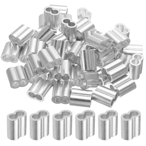 uxcell 3/8" 10mm Aluminum Crimping Loop Sleeve Double Ferrule for Wire Rope Cable Line End, Silver 50pcs