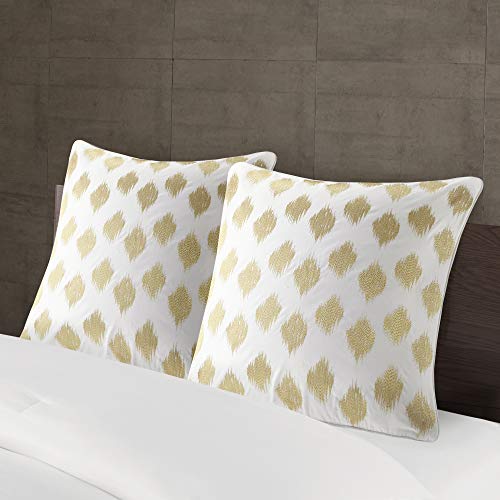 Image of INK+IVY Nadia Dot Mid Century Modern Cotton Square Decorative Pillow Sofa Cushion Lumbar, Back Support, 18 inchx18 inch, Metallic Embroidery Gold /White