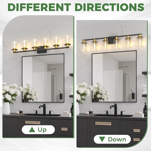 Image of DORESshop 6-Light Black and Gold Bathroom Light Fixture Over Mirror