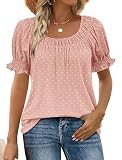 Polka Dot Top Cute Tops for Teens Trendy Short Sleeve Shirts for Women Blouses Dressy Casual Capsule Wardrobe 2026 Pink Going Out M