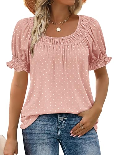 Image of WIHOLL Womens Short Sleeve Square Neck Summer Tops Dressy Casual Blouses Trendy Clothes 2026