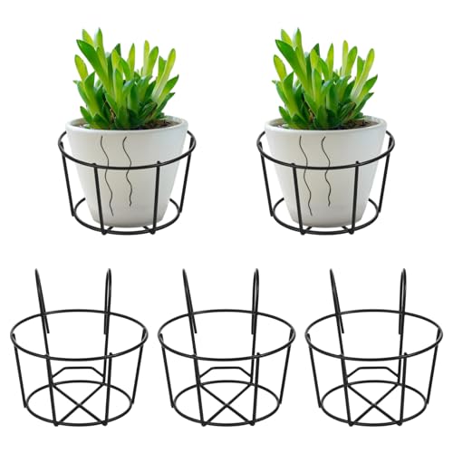 SUPVOX 5pcs Round Porch Flowerpot Hangers Black Rail Hangers for Outdoor Plant Railing Shelf