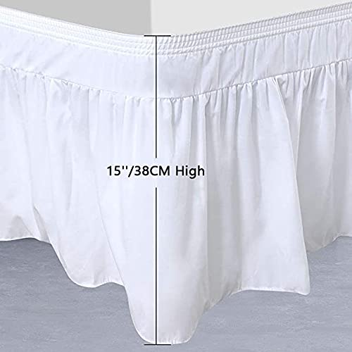 Elastischer Bettrock 180x200cm Polyester - Rüschen Volant 38cm Länge Pink