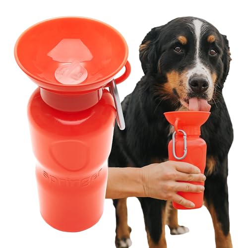 Image of Springer Dog Water Bottle | Portable Travel Drinking Feeder Dispenser for Dogs & Puppies | As Seen on Shark Tank | Leak-Proof Bowl | BPA-Free | Outdoor Walking, Hiking & Travel | 22oz Classic Poppy