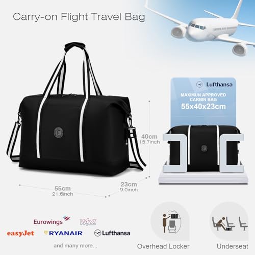 SPAHER 50L Reisetasche Groß Handgepäck Tasche 55x40x23 Germanwings Lufthansa TUI Airways Faltbare Sporttasche Damen Herren Carry on Luggage Gym Duffle Bag Weekender Fitness Bag mit Schuhbeutel