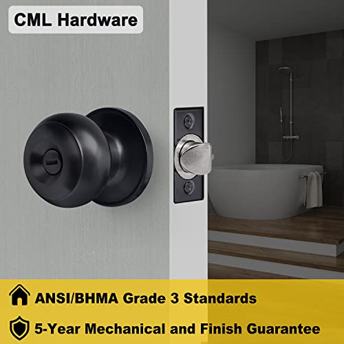 Cml Hardware Privacy Door Knob, Matte Black Keyless Door Lock In Solid Stainless Steel For Bedroom Or Bathroom, Standard Round Ball Handle #TOP4
