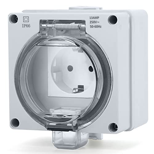 Zigtiger Toma de corriente exterior, resistente al polvo, para entornos húmedos, protección de contacto de pared, para exteriores, IP66, resistente a la intemperie, de alto rendimiento, 1 canal Cover