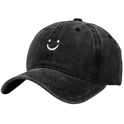 Malaxlx Lächeln Gesicht Schwarz Baseball Cap für Herren Damen, Unisex Verstellbare Snapback Kappe Baumwolle Draussen Sport Running Freizeit Basecap Trucker Cap Cover