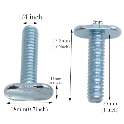 Image of yukata 12 Pack 1 /4-20 T Track Bolts 1 Inch Long for Woodworking Jigs | Zinc-Plated Carbon Steel; Smooth T Heads; Clean Threads; Fits Compatible Track Systems;for Fixtures, and Aluminum Rails