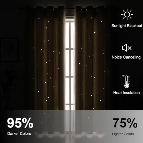 Azurehop Double Layer Star Rainbow Curtains, Kids Nursery Blackout Princess Curtains, Grommet Top Curtains 108 Inches Long 1 Panel, Beige, 52" W x 108" L (Pack of 1) by Azurehop - Image 5
