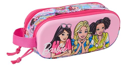 safta BARBIE 3D - Astuccio doppio 3D, astuccio per bambini, ideale per bambini in età scolastica, comodo e versatile, qualità e resistenza, 21 x 6 x 8 cm, Rosa, M, Casual