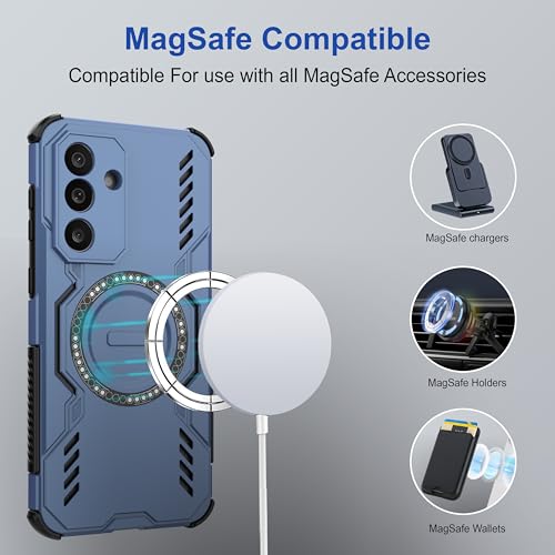 Image of amazon basics Back Case Cover for Samsung Galaxy M56 5G | Magnetic Case with Built-in Metal Ring | Supports Mag-Safe Charger, Wallet & Car Mount | Shockproof Hybrid PC + TPU | Blue