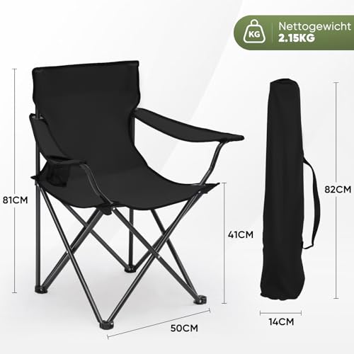 Chaise camping solide pliable Sunula avec porte gobelet noire - 4