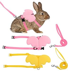 Molain 2Pcs Rabbit Harness and Leash, Adjustable Bunny Harness, Kitten Vest Harness and Leash Set, Cute Wings Pet Harness Leash Set for Bunny Puppy Kitten Ferret and Other Small Animals (Yellow+Pink)
