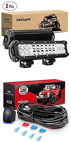 Nilight LED Light Bar 2PCS 12Inch 72W Spot Flood Combo Led Off Road Lights with 12V 5Pin Rocker Switch 16AWG Wiring Harness Kit-2 Lead, 2 Years Warranty