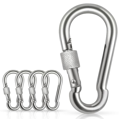 Spencer Locking Carabiner Clips 4" 4 Pack-304 Premium Stainless Steel Thumb Screw Carabiner Clip Heavy Duty for Outdoor Camping