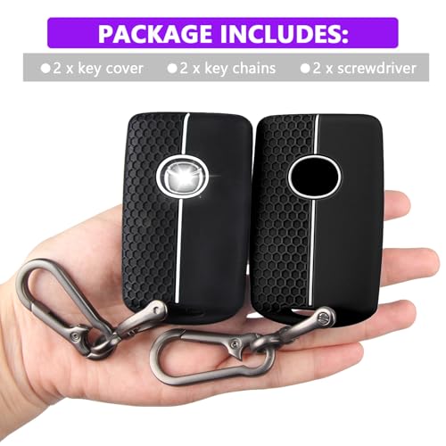Image of QBUC 2PCS for Mazda Silicone Rubber Key Fob Cover with Keychain (4 Buttons) | for 2019-2025 for Mazda 3 6 Cx-5 Cx-50 Cx-30 Cx-9 Smart Key Replacement Protector Car Accessories