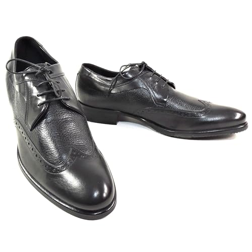 Baldinini Men's Black Leather Oxford Dress Shoes, Wingtip Brogue, Comfort Sole