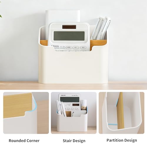 Miniatura 5 de Pavstine Soporte Mando Con Compartimentos, Organizador Mandos Grande, Organizador De Escritorio Para Tv, Dvd, 4k Y Blu-Ray, Porta Mandos De Tv Mesa Para Bolígrafos, Blanco