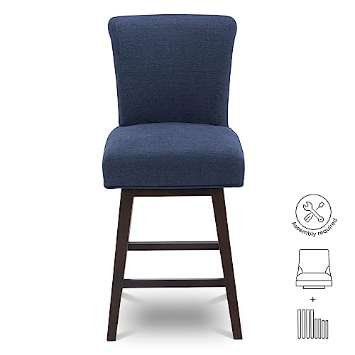 Chita Modern 26" Counter Height Swivel Barstool Set Of 2, Comfortable Faux Leather Swivel Stool, Midnight Blue #TOP1