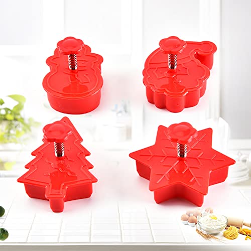 Christmas Cookie Cutter Set, 4 Pack Holiday Cookie Molds, Christmas Cookie Cutters For Baking - 3D Cookie Cake Plunger Cutter Baking Mold #TOP5