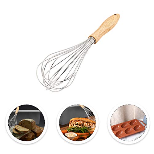 HEMOTON Batedor de ovos de aço inoxidável, batedor de arame, batedor de madeira, misturador de ovos