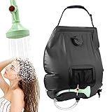 KIPIDA Bolsa para ducha solar, 20 litros, bolsa de viaje, agua caliente, con tubo flexible extraíble, alcachofa de ducha extraíble, plegable, excursionismo al aire libre, bolsa de baño
