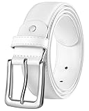 EsengNoyi Mens Belts Leather Belt for for Men Trousers Jeans Golf, White-Silver Buckle, M - Waist 33'-36'