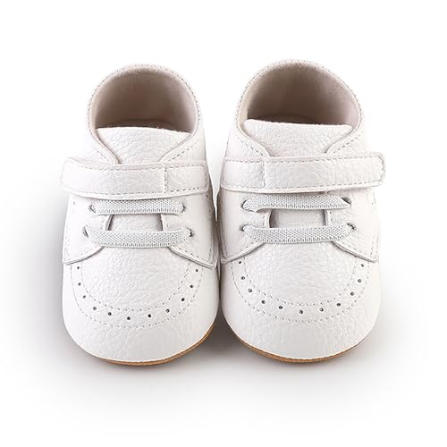 Image of SOFMUO Baby Boys Girls High Top Ankle PU Leather Sneakers Soft Rubber Sole Infant Moccasins Newborn Oxford Loafers Anti-Slip Toddler Wedding Uniform Dress Shoes