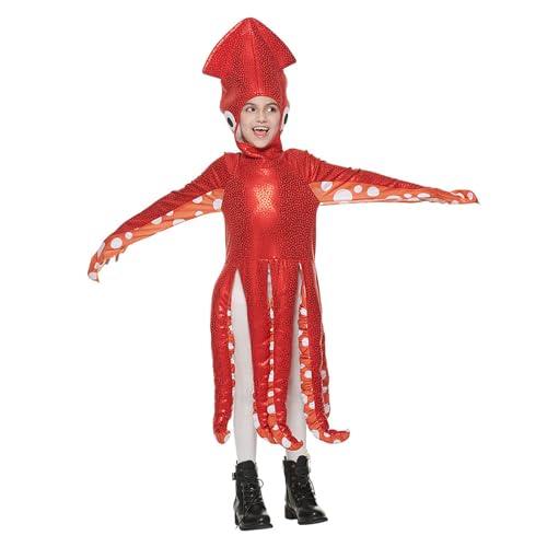 Costume de pieuvre rouge en éponge - Costume d'Halloween - Costume de fête sur le thème de la mer - Cosplay - Thème marin - Ensemble d'aventures pour enfants - Déguisement amusant pour carnaval