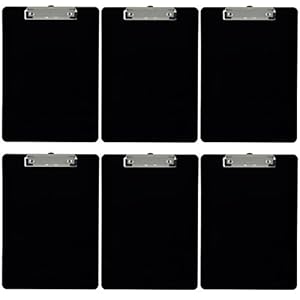 Plastic Clipboard Opaque Color Letter Size Low Profile Clip (Pack of 6) (Black)