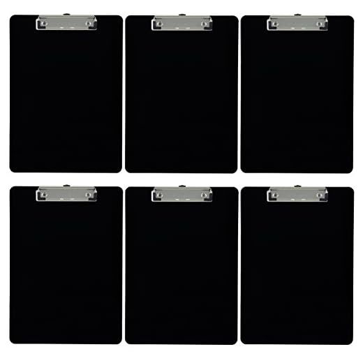 Trade Quest Plastic Clipboard Opaque Color Letter Size Low Profile Clip (Pack of 6) (Black)
