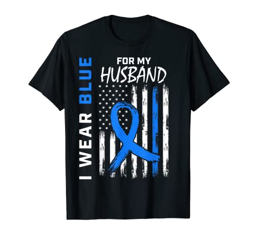Drapeau de sensibilisation au cancer du côlon « I Wear Blue For My Husband » T-Shirt