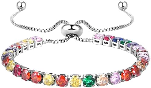 JewelryWe Tennis Bracelet Sparkling Cubic Zirconia Stainless Steel Link Chain Bracelet for Men Women, Wedding Anniversary Birthday Christmas Gift